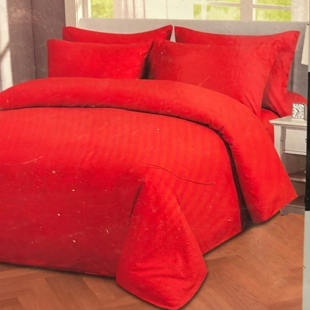 Traditional At Home 6pc Full Sheet Set Red Ruby Diamond embossed